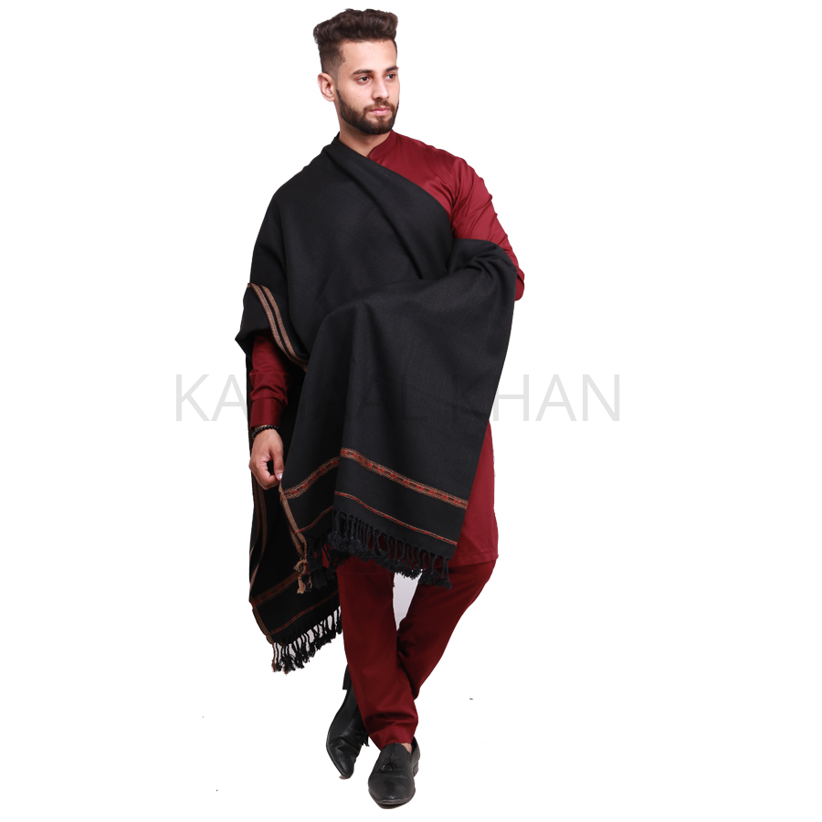 Pack of 2 Black & White Pure Acro-Woolen Dhussa Shawl For Man SHL-030-17